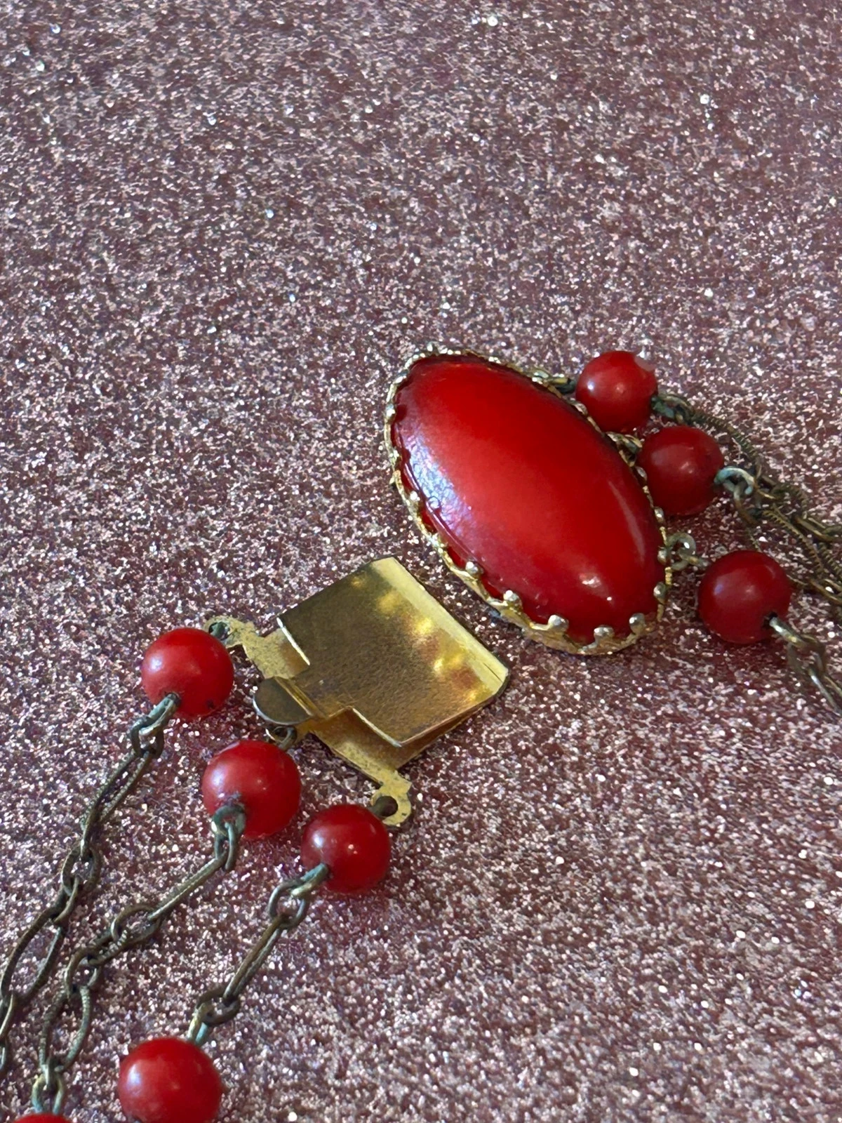 Collier vintage 3 rangs rouge corail Année 50/60 – photo 6